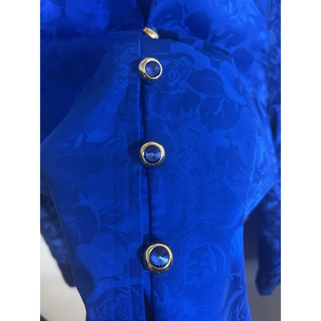 VTG Adrianna Papell Womens Blue Silk Floral Jacquard Lined Button Jacket Size 12