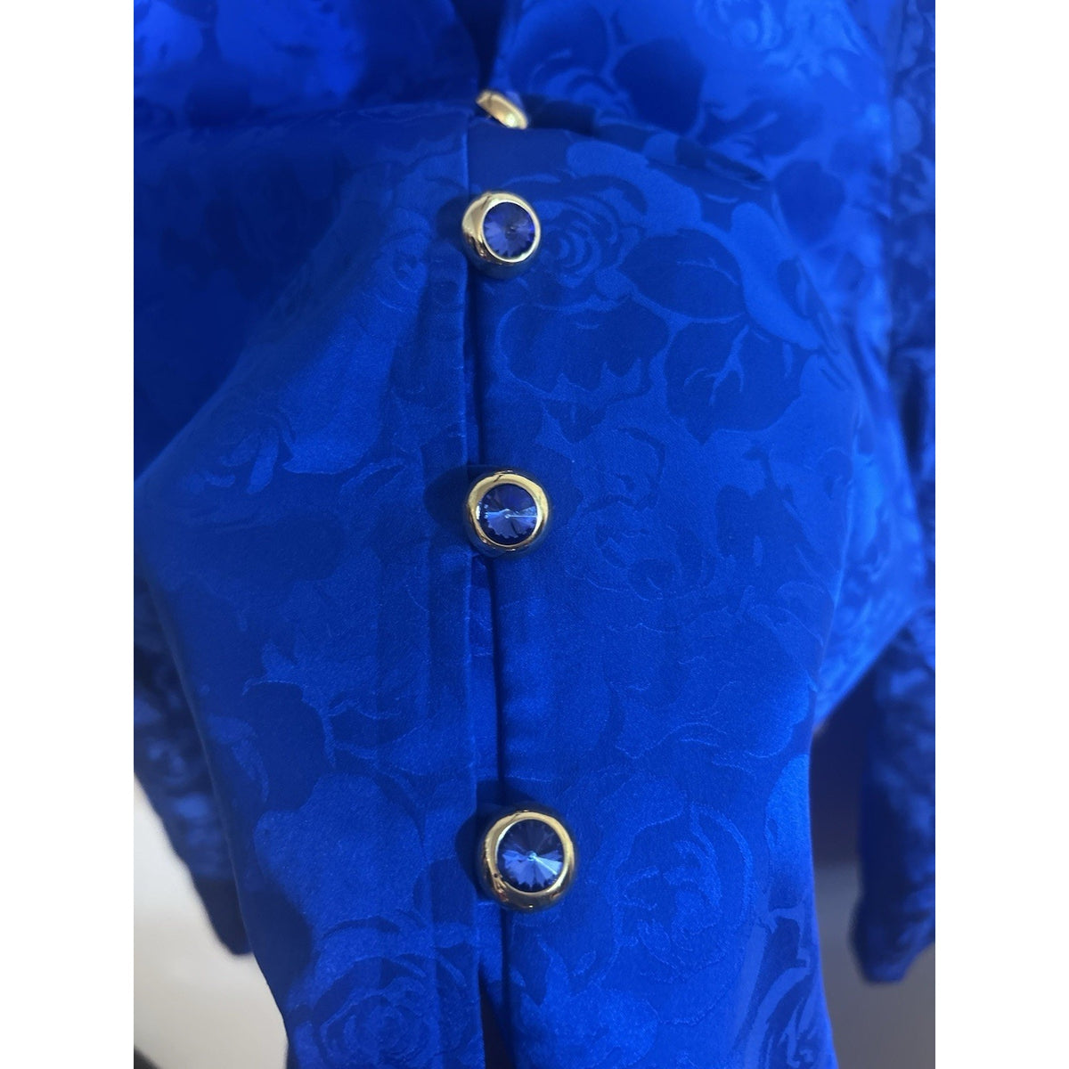 VTG Adrianna Papell Womens Blue Silk Floral Jacquard Lined Button Jacket Size 12