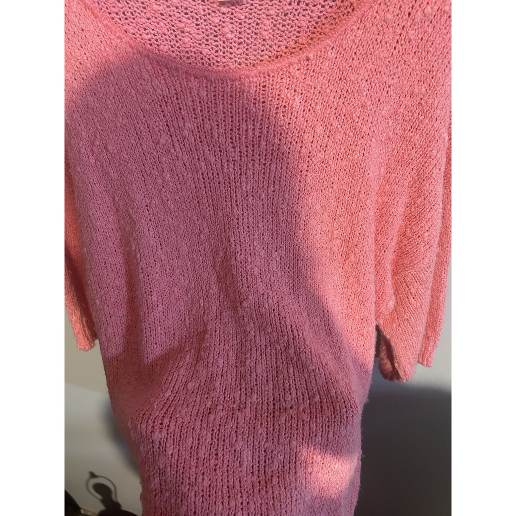 Willow Ridge Women’s Pink Solid Knit Scoop Neck 3/4 Sleeve Pullover Sweater S