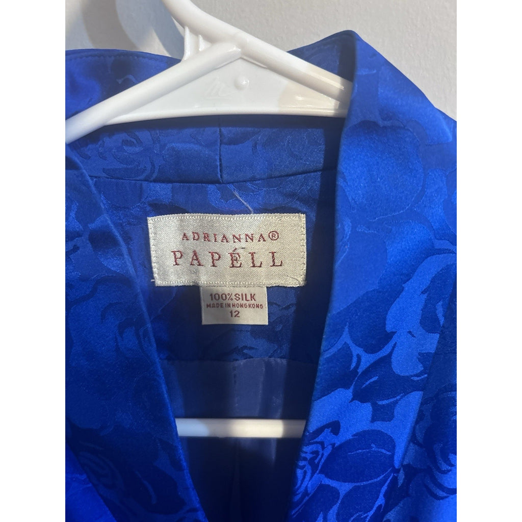 VTG Adrianna Papell Womens Blue Silk Floral Jacquard Lined Button Jacket Size 12