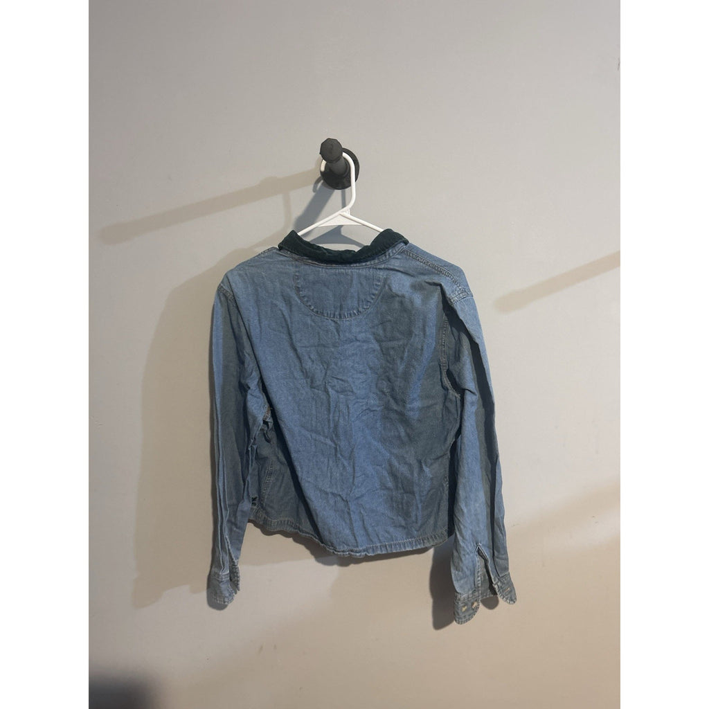 Bill Blass Blue Cotton LS Christmas Button Front Trucker Womens Jacket Size L
