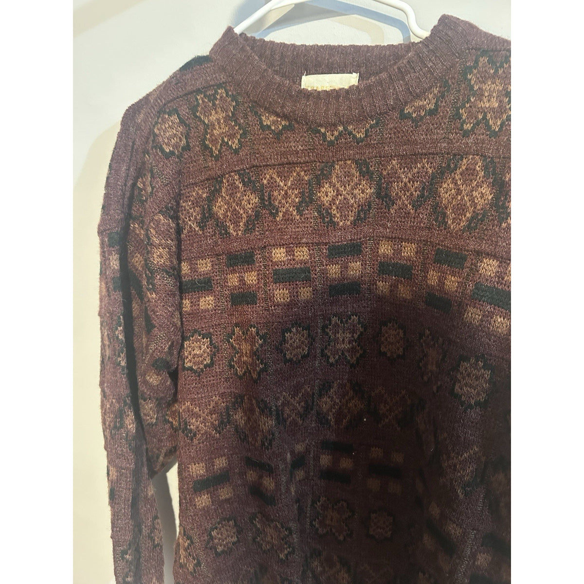 Chapel Hill Men's Brown Geometric Knit Crew Neck Pullover Sweater Size L VTG