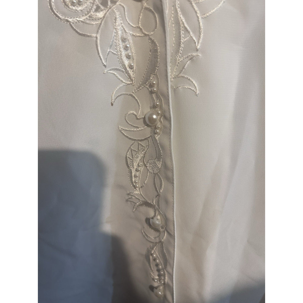 VTG Christie & Jill Blouse Women’s 16 White Beaded LS Button Up Embroidered