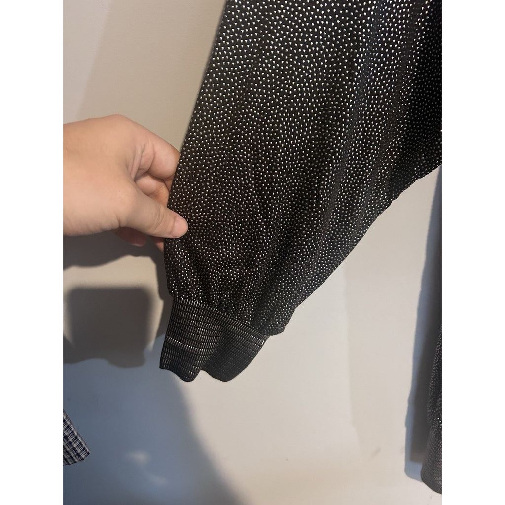 Susan Sandhaus Black & White Polka Dot Button-Front V-Neck LS Blouse M