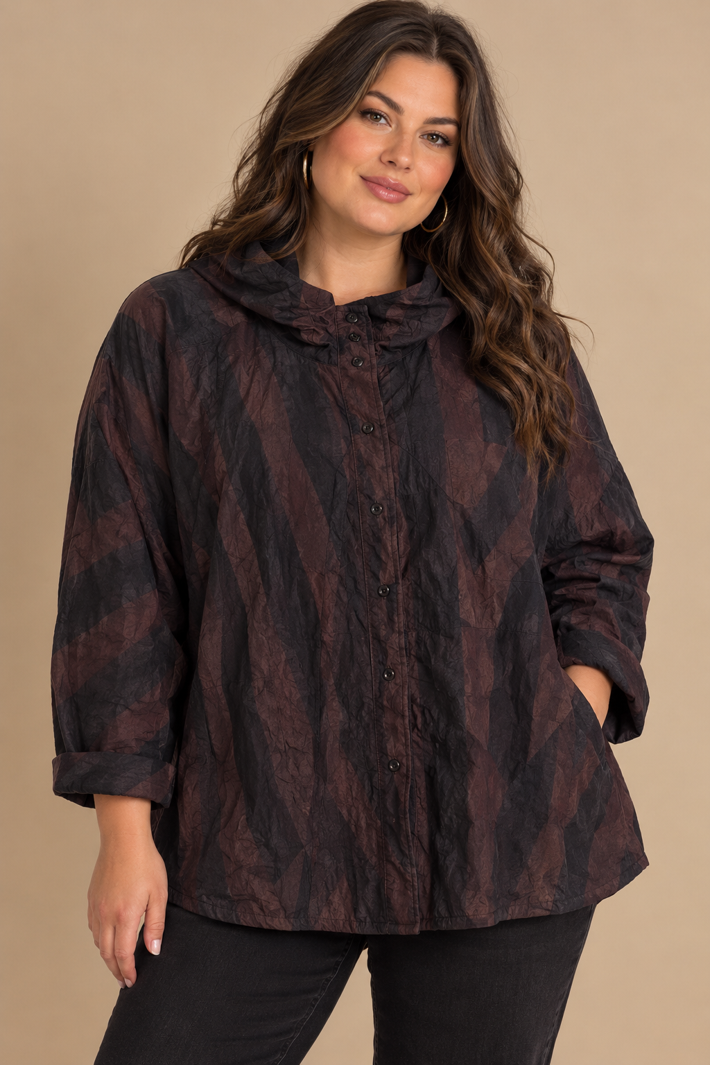 Peter Nygard Women’s Woven Collared Plaid LS Button-Up Shirt Sz 16 Brown/Black