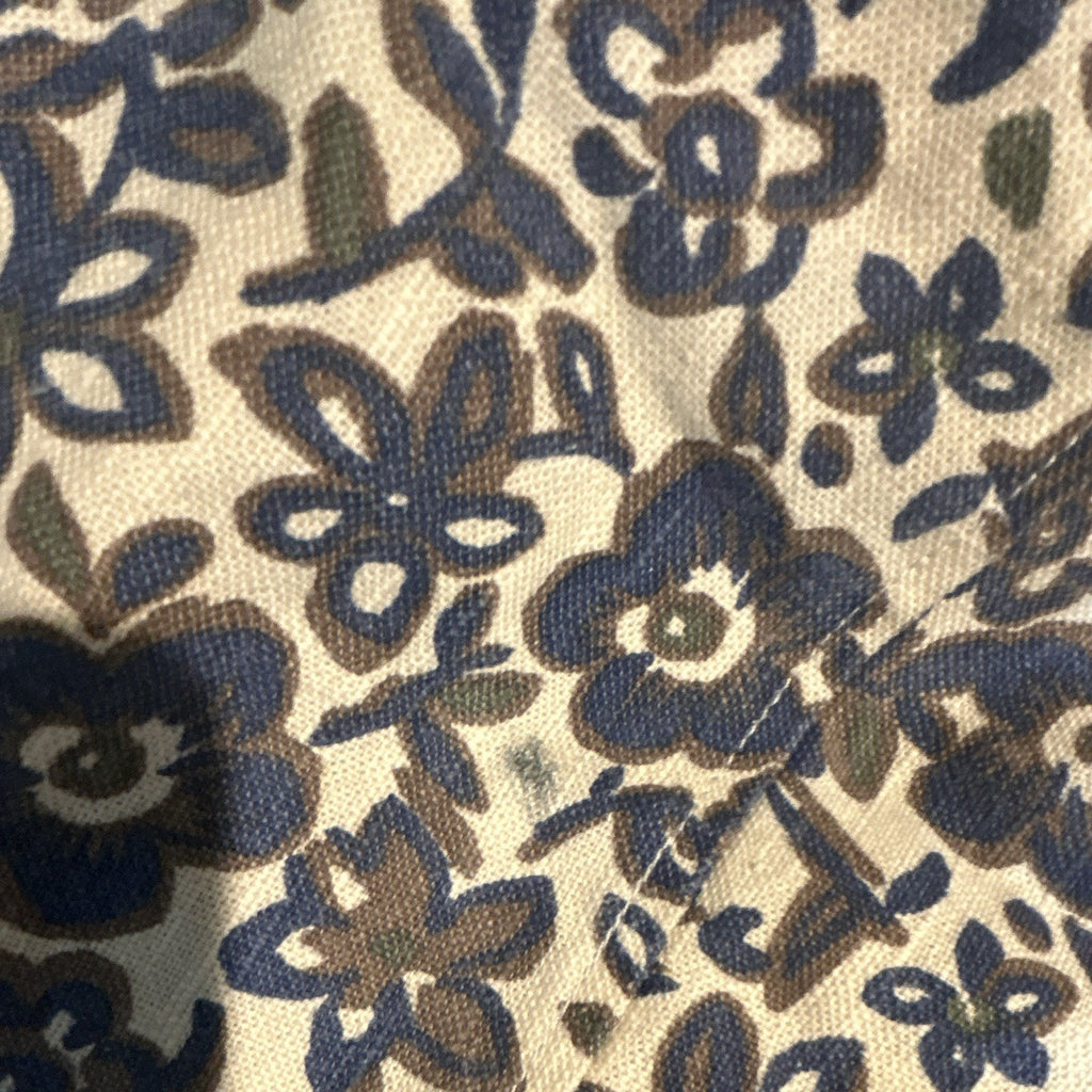 Stefano International Beige/Blue Floral Ramie/Cotton Button-Up Shirt 2XL VTG