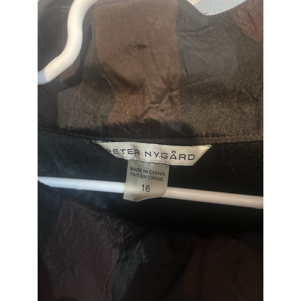 Peter Nygard Women’s Woven Collared Plaid LS Button-Up Shirt Sz 16 Brown/Black