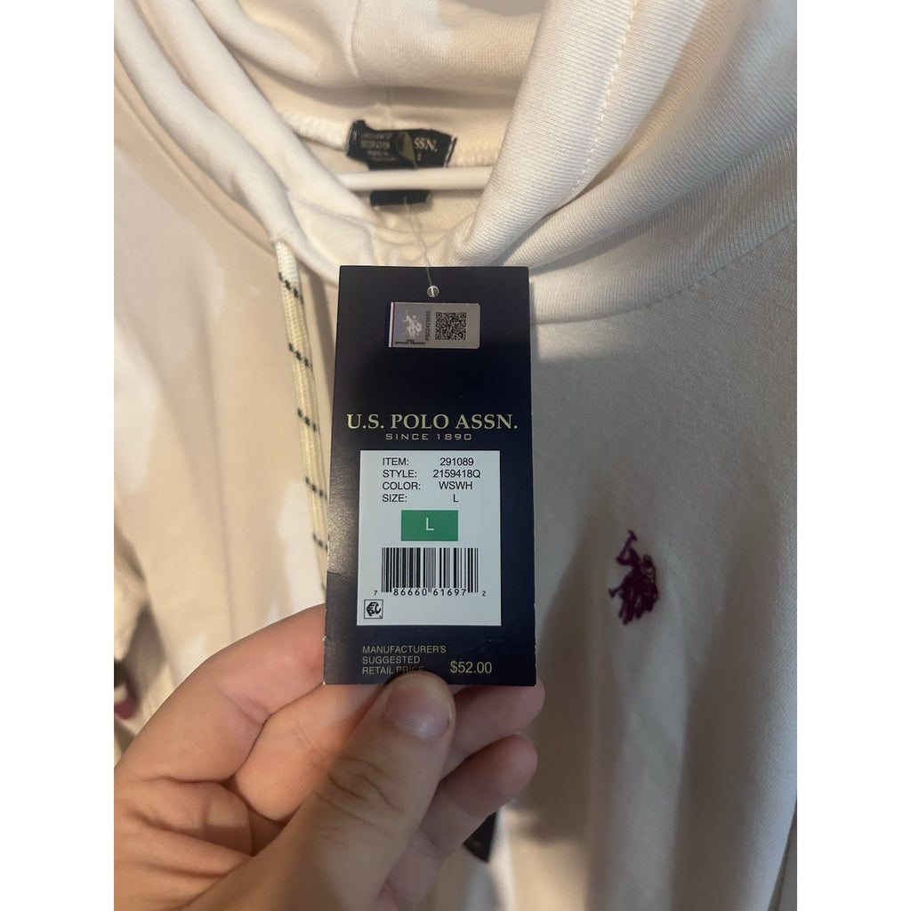 U.S. Polo Assn. Women's Pullover Hoodie L White/Purple/Black Colorblock Fleece
