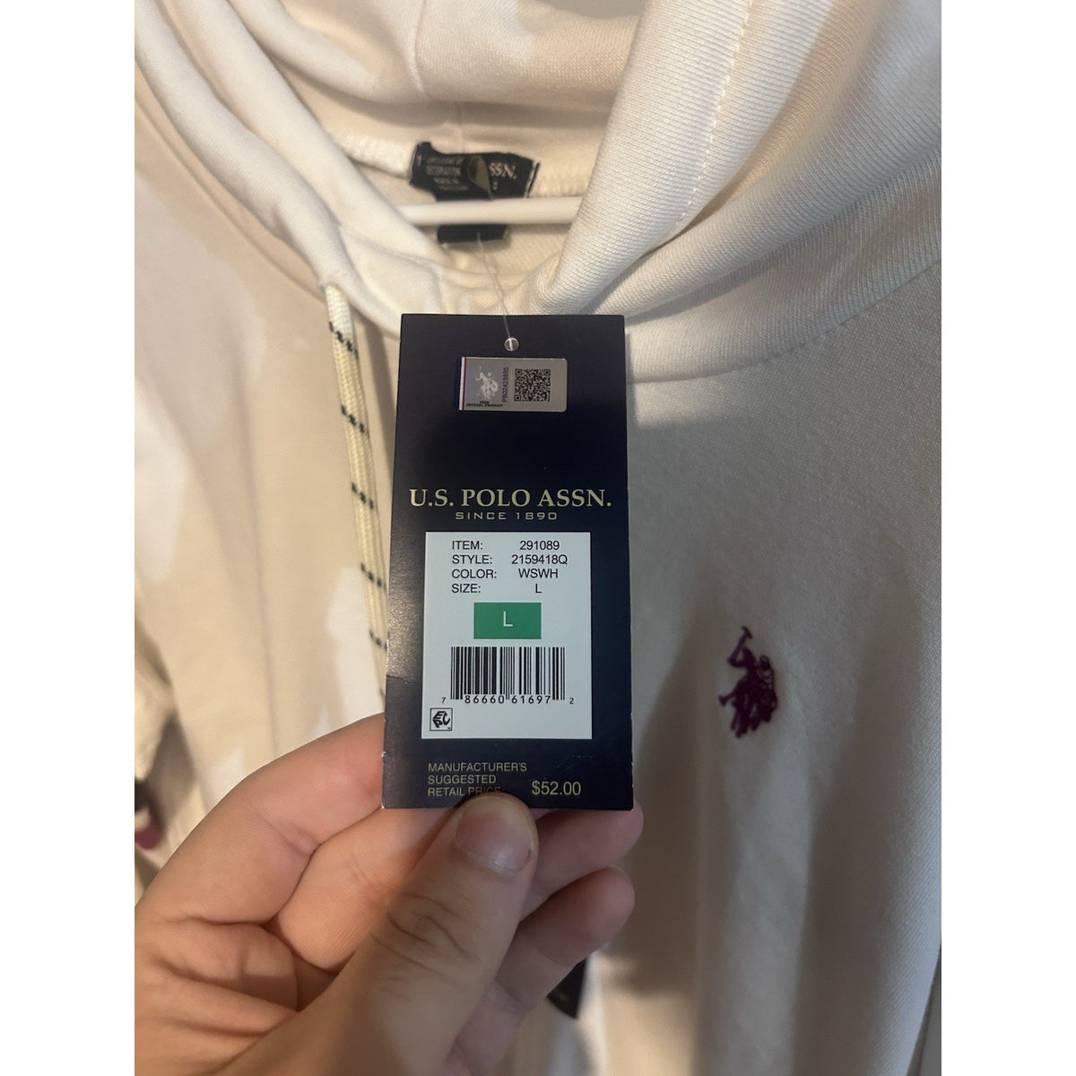 U.S. Polo Assn. Women's Pullover Hoodie L White/Purple/Black Colorblock Fleece