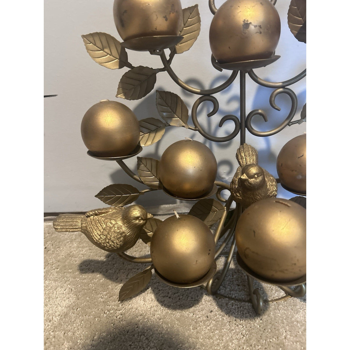 Christmas Conservatory Gold Metal Tree Bird Votive Candelabra Freestanding