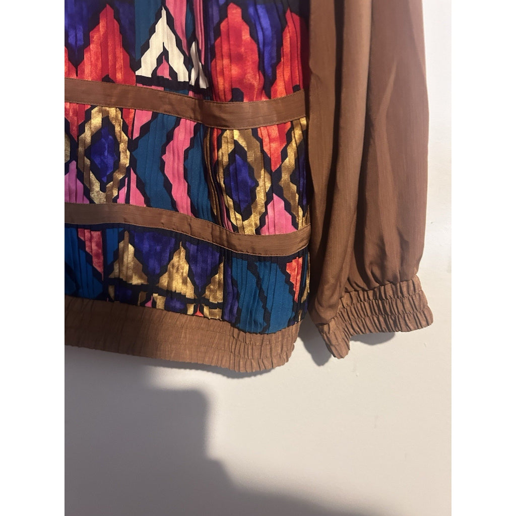 S.G. Sport Women’s Brown Multicolor Geometric Knit V-Neck Button Cardigan L