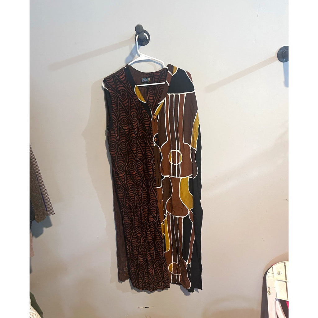 Tropical Tantrum Women Abstract V-Neck Sleeveless Rayon Shift Dress Button OS