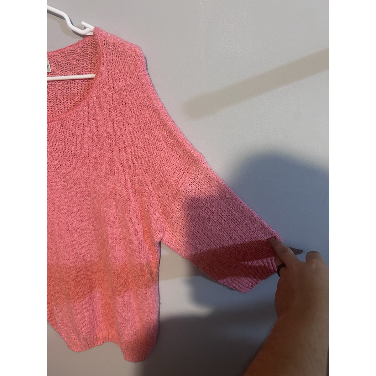 Willow Ridge Women’s Pink Solid Knit Scoop Neck 3/4 Sleeve Pullover Sweater S