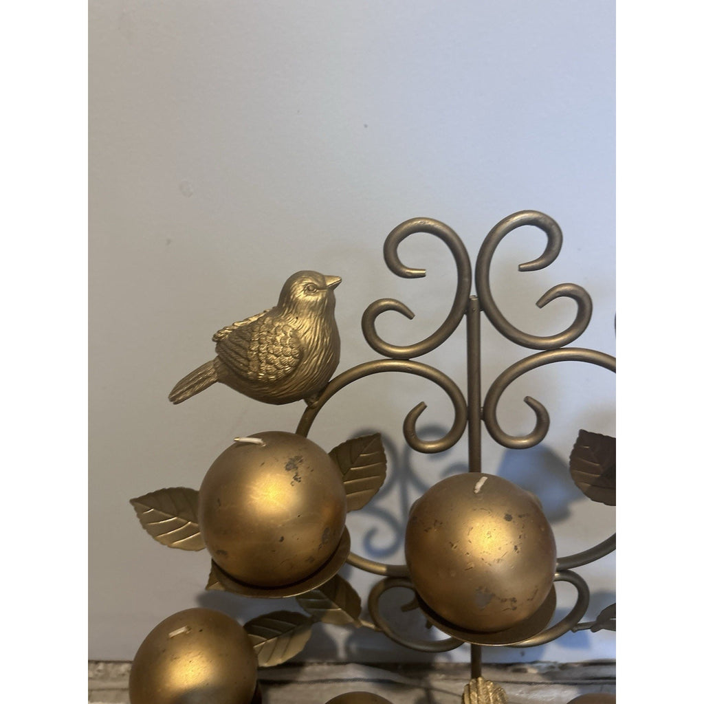 Christmas Conservatory Gold Metal Tree Bird Votive Candelabra Freestanding