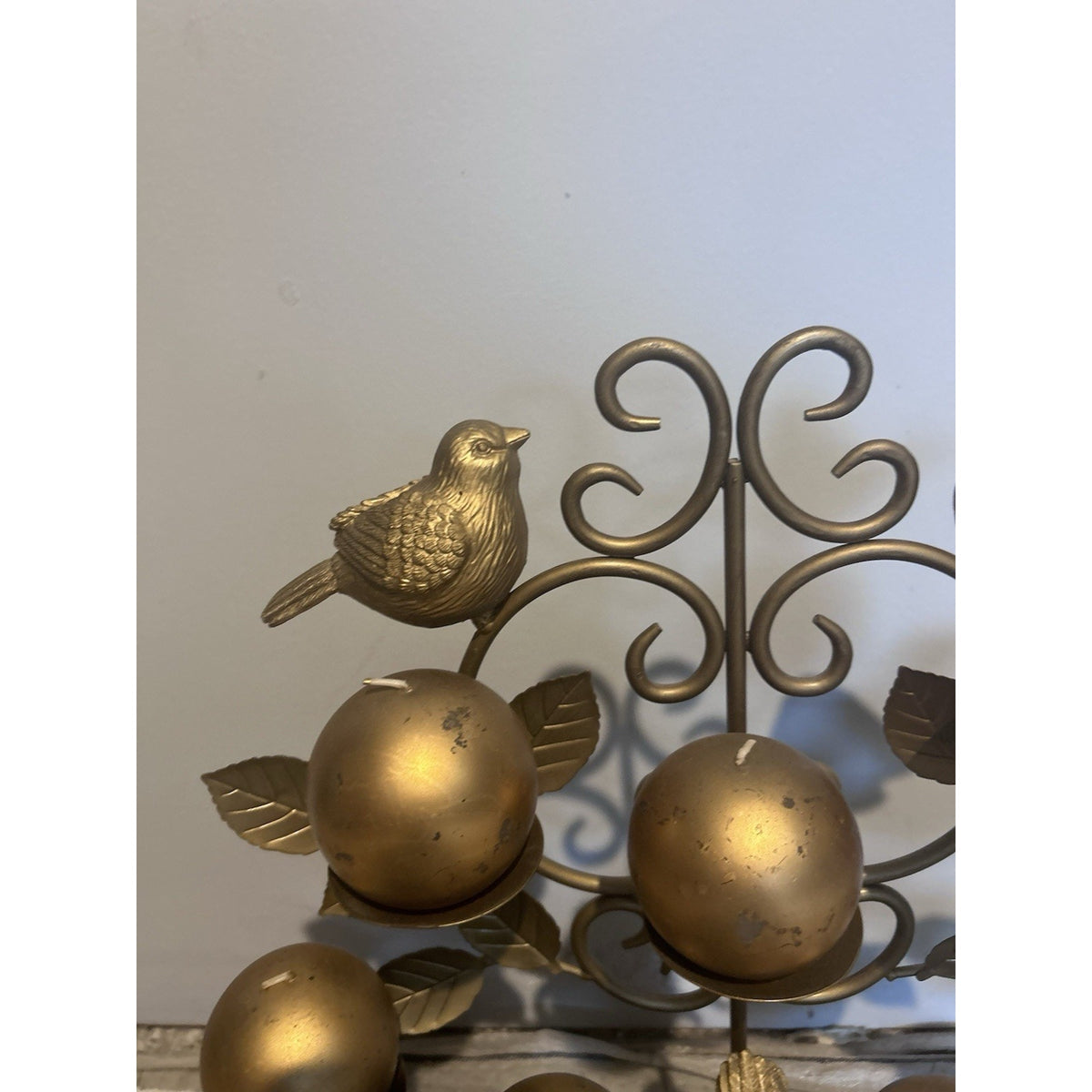 Christmas Conservatory Gold Metal Tree Bird Votive Candelabra Freestanding