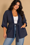 Lady Carol of New York Women’s Navy Geometric Satin Kimono Robe V-Neck 16