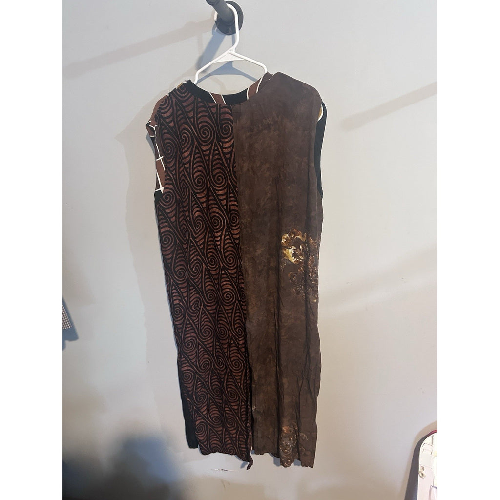 Tropical Tantrum Women Abstract V-Neck Sleeveless Rayon Shift Dress Button OS
