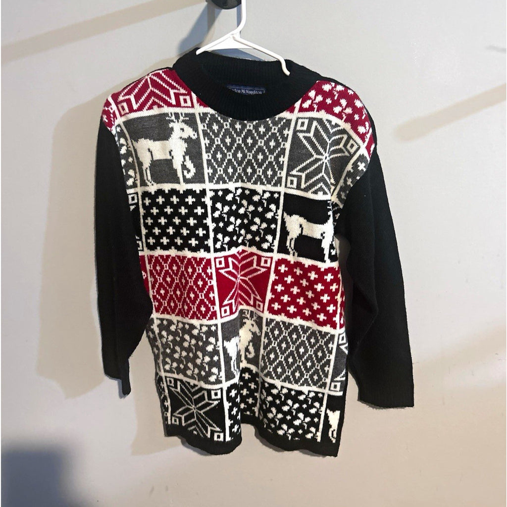 Norton McNaughton Women’s Christmas Fair Isle Reindeer Knit Crew Pullover S