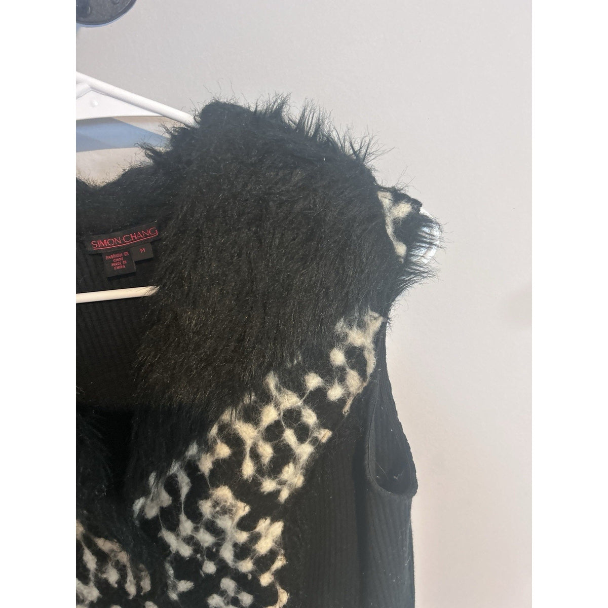 Simon Chang Womens Animal Print Faux Fur Trim Button Front Lined Vest Size M VTG