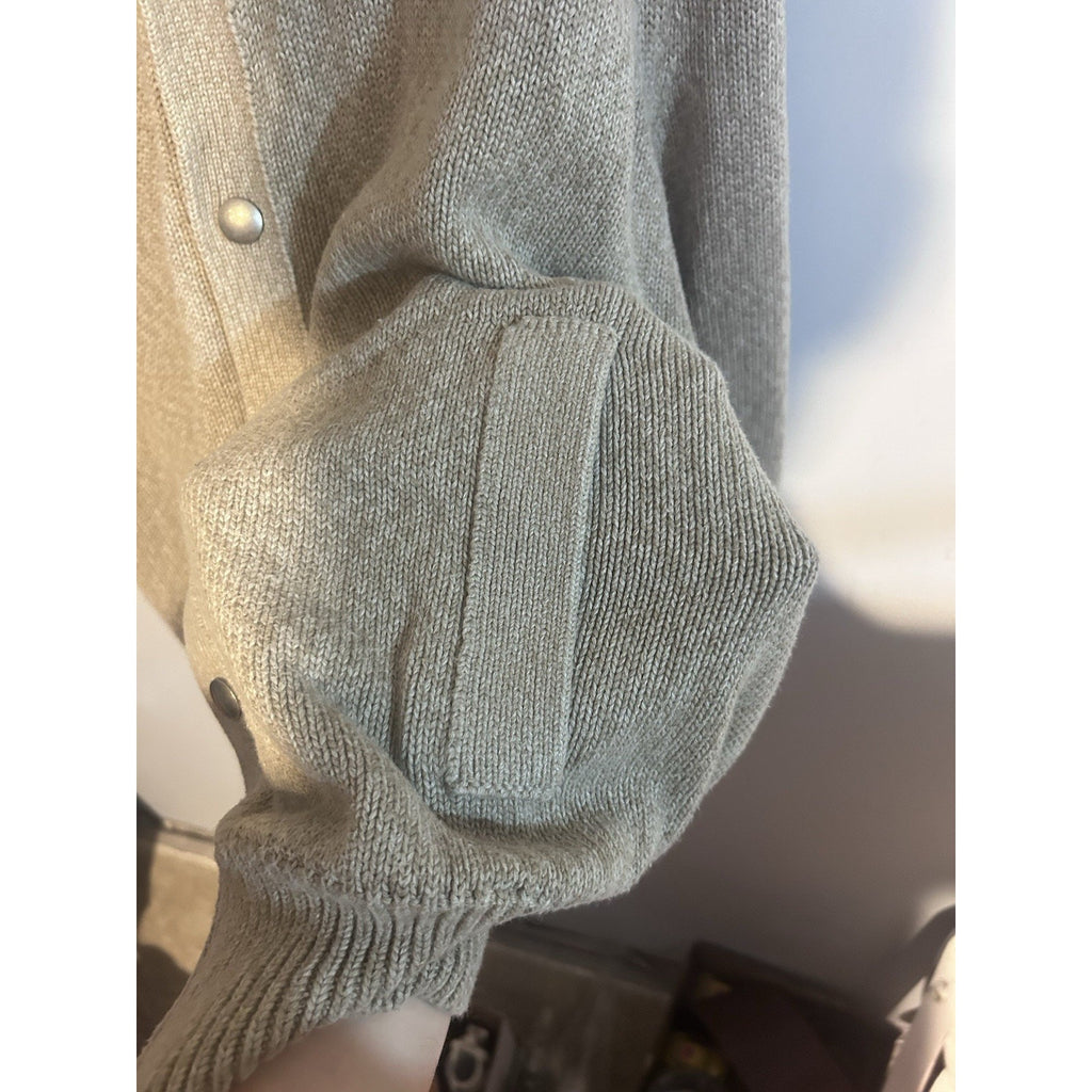 Banana Republic Men's Beige Cotton Cable-Knit Mock Neck Cardigan Pockets L