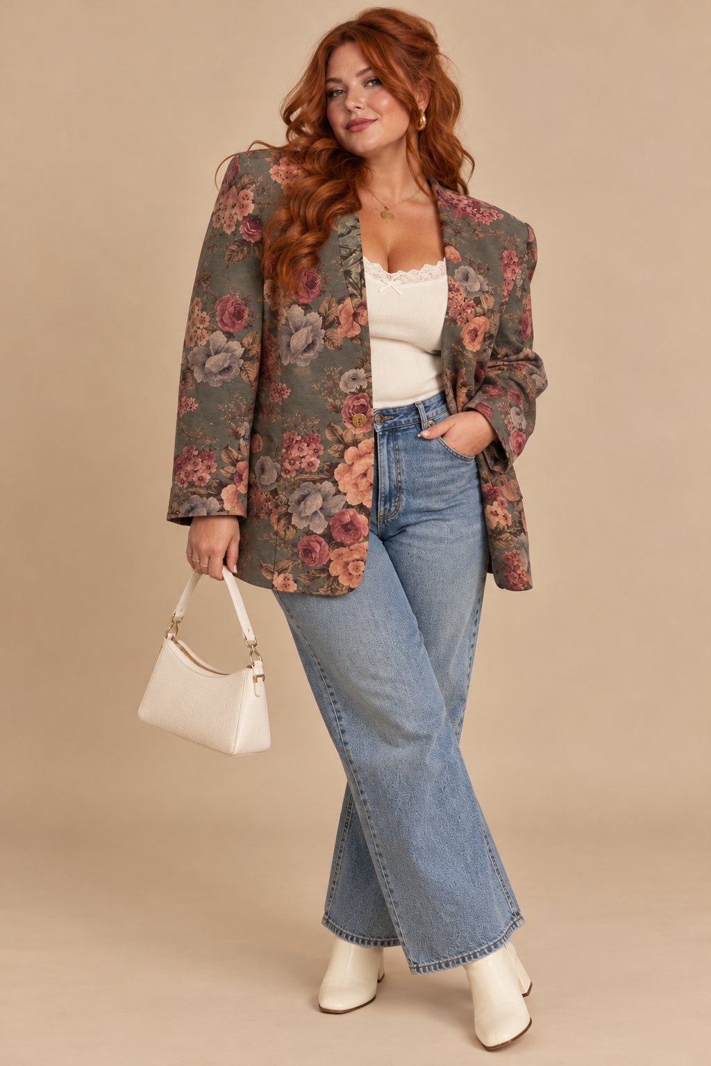 Casual Corner Womens Floral Tapestry Button Front Lined Blazer Gray Size 8