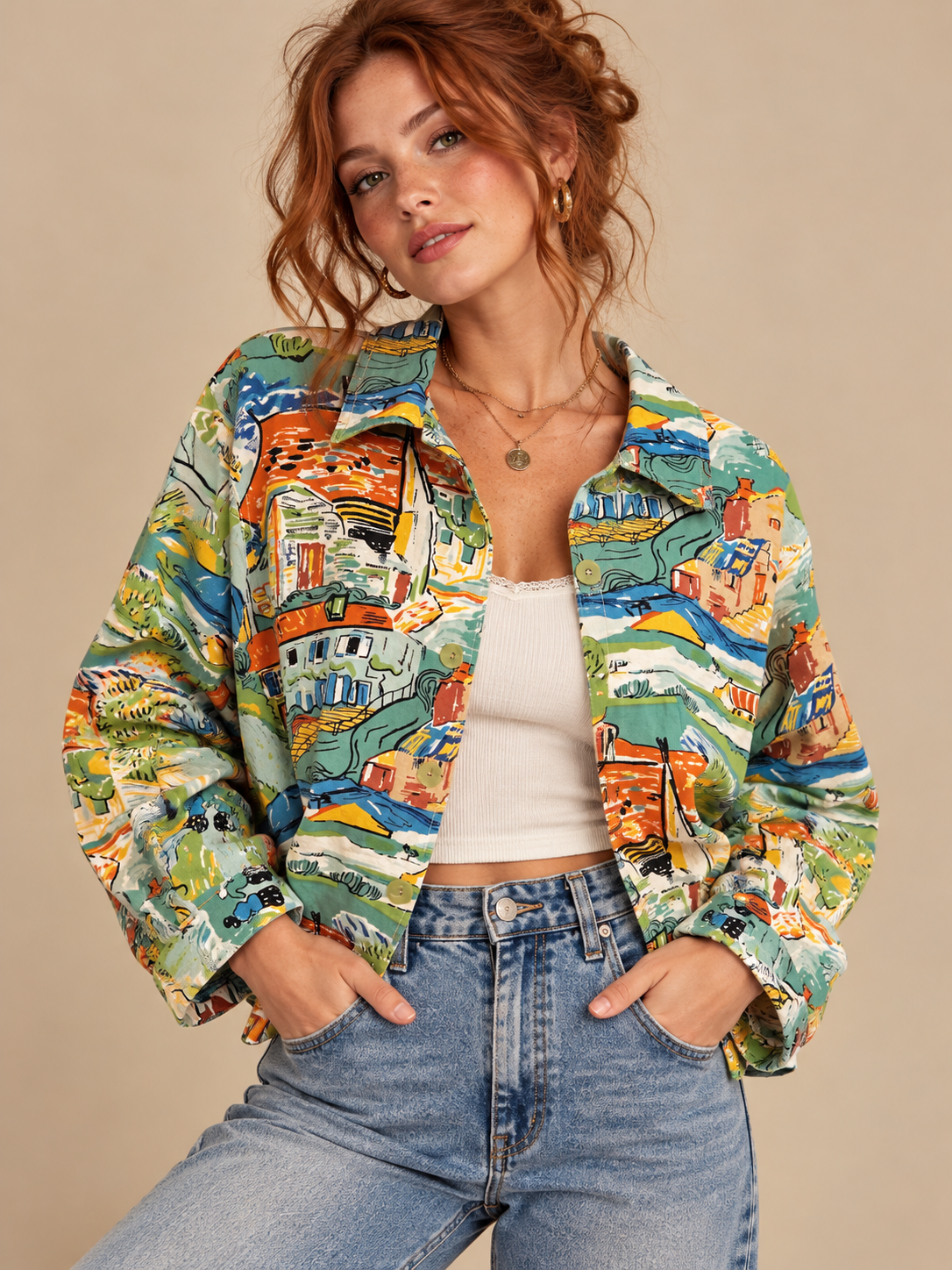 VTG Kaktus Jacket Women’s Art To Wear Abstract Linen Medium