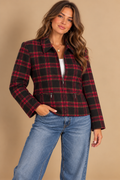 Chaus Red and Gold Plaid Zip Up Blazer 100% Wool Shell Women's size 10