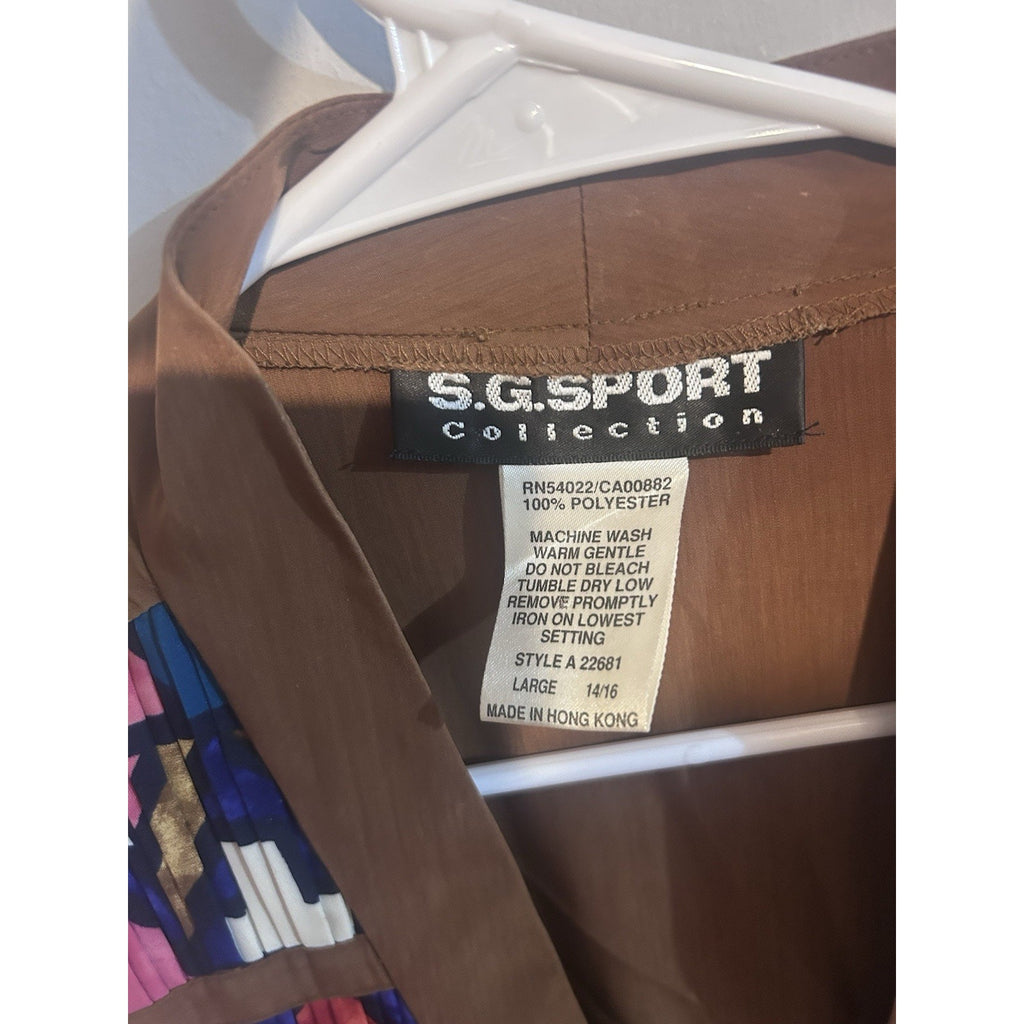 S.G. Sport Women’s Brown Multicolor Geometric Knit V-Neck Button Cardigan L