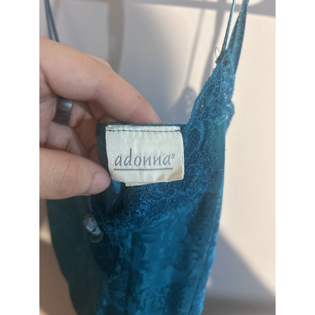 Adonna Women’s Blue Floral Lace V-Neck Sleeveless Chemise, Adjustable, M