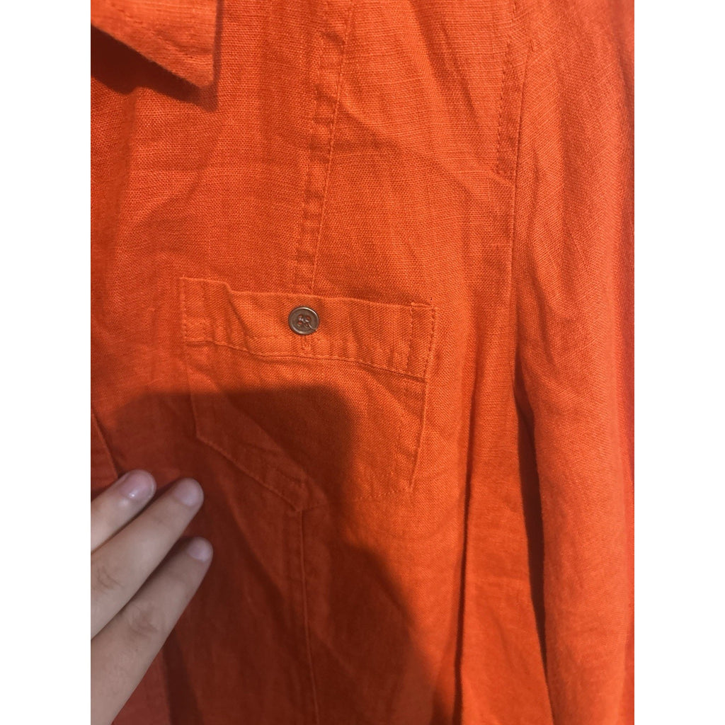 Style & Co Women’s Petites 12P Orange Linen Collared LS Button-Up Shirt Pockets