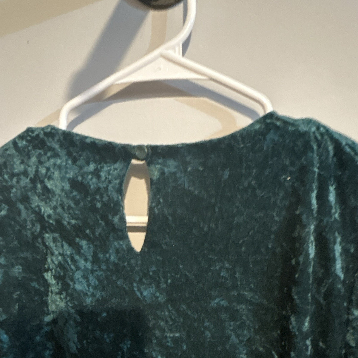 VTG JoRo Fashion Women’s Emerald Green Solid Velvet Blouse Top L SS Round Neck