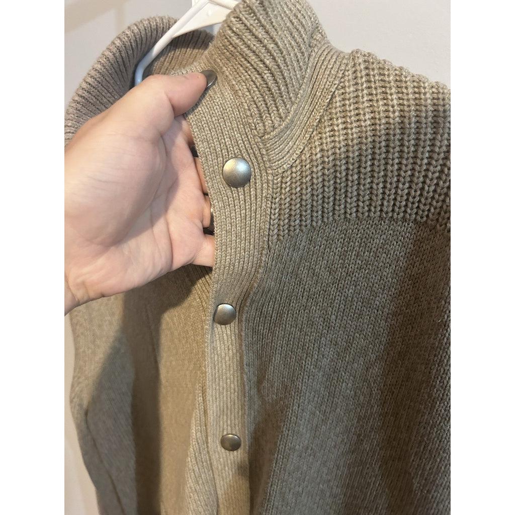 Banana Republic Men's Beige Cotton Cable-Knit Mock Neck Cardigan Pockets L