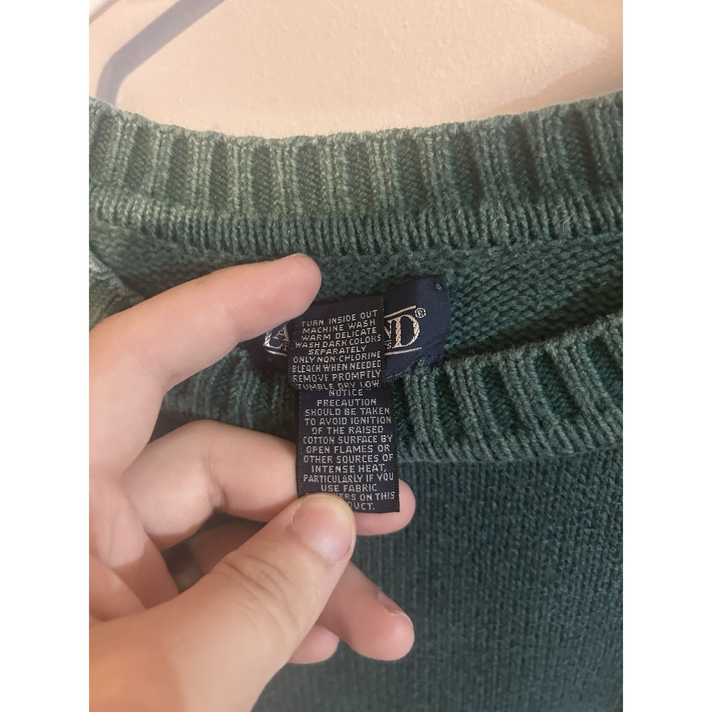 Lands' End Women’s Green Solid Cotton Knit Crew Neck Long Sleeve Pullover M/L