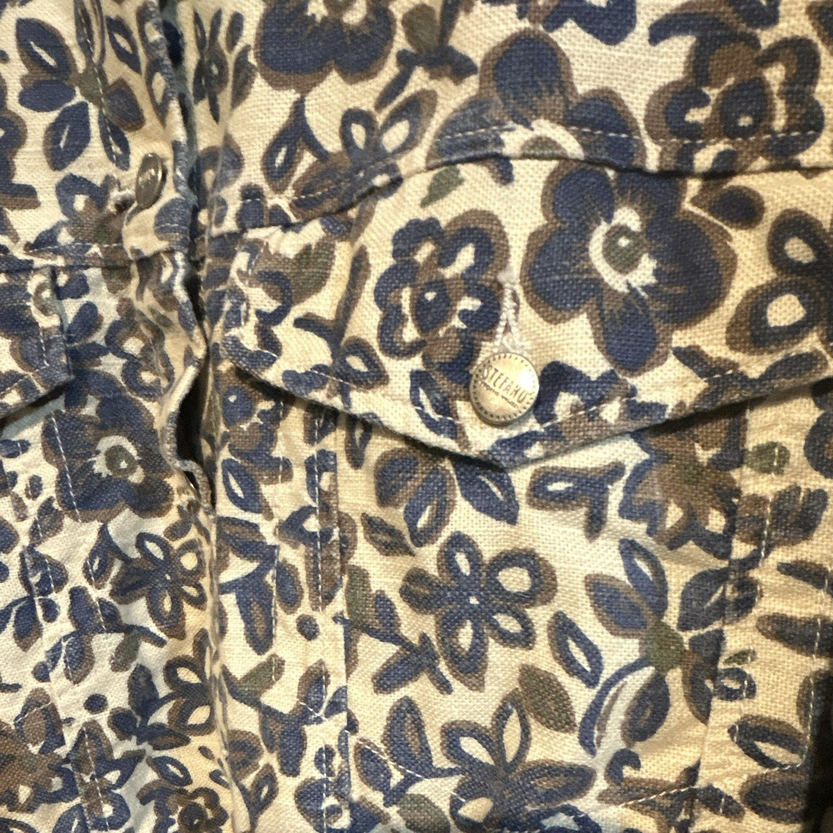 Stefano International Beige/Blue Floral Ramie/Cotton Button-Up Shirt 2XL VTG