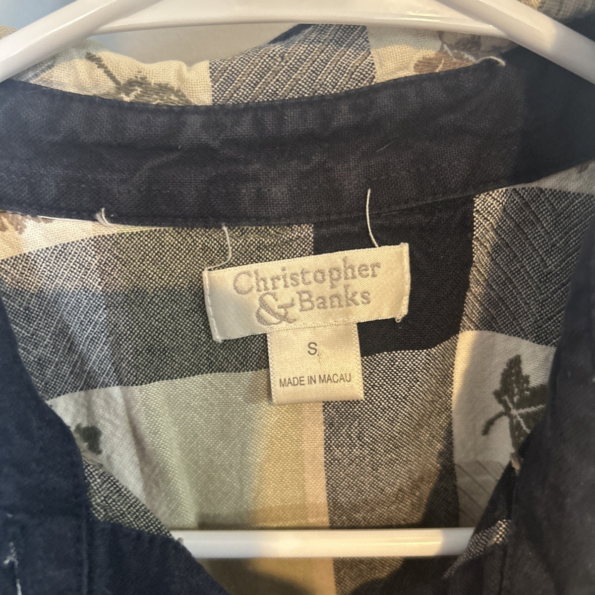 Vtg Cottagecore Shirt Sz S Christopher Banks Plaid Button Down Sage & Navy
