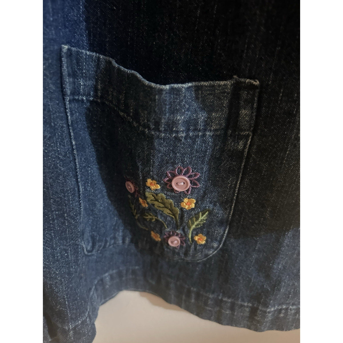 Christopher & Banks Women’s Blue Denim Floral Embroidered Collared Button-Up S