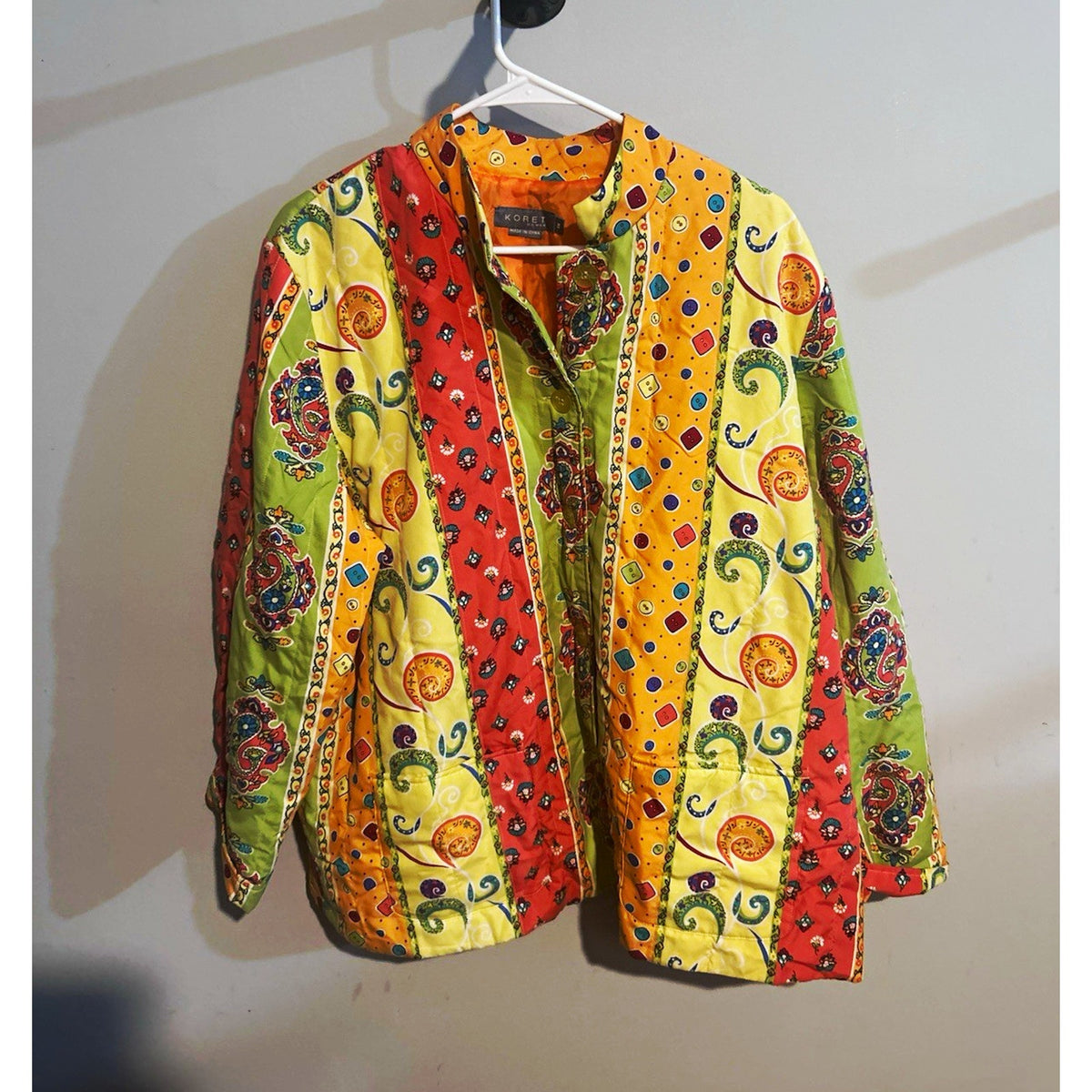 Koret Womens Multicolor Paisley Button Front Lined Satin Jacket Size M