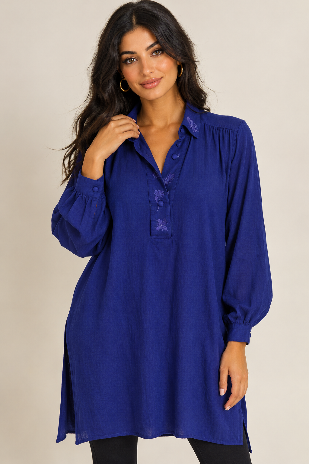 EJM Ltd Women’s Blue Cotton Canvas Kurta Tunic Top, Size 14
