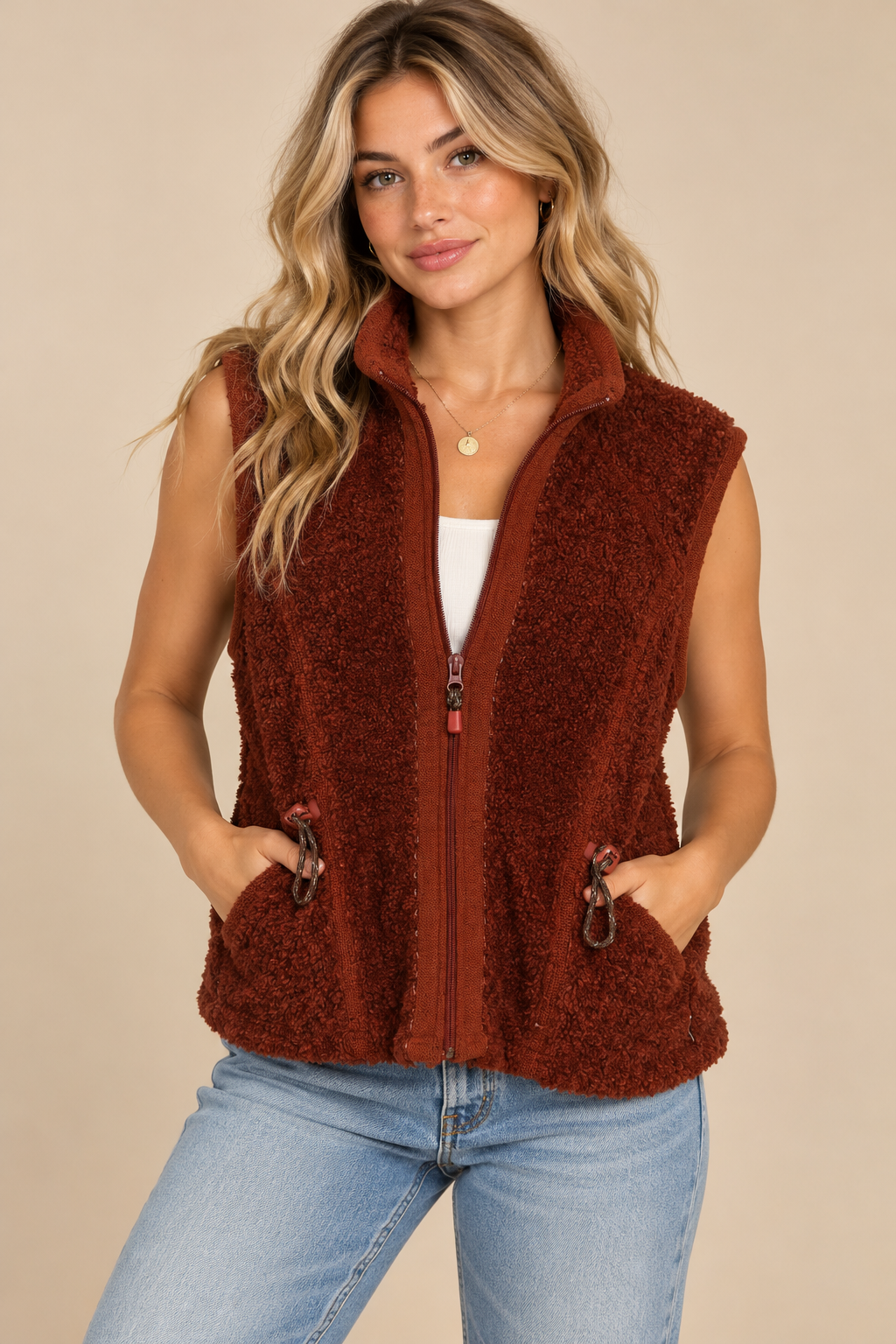 Woolrich Womans Full Zip Fleece Vest Size M Black Cherry Heather Sleeveless VTG