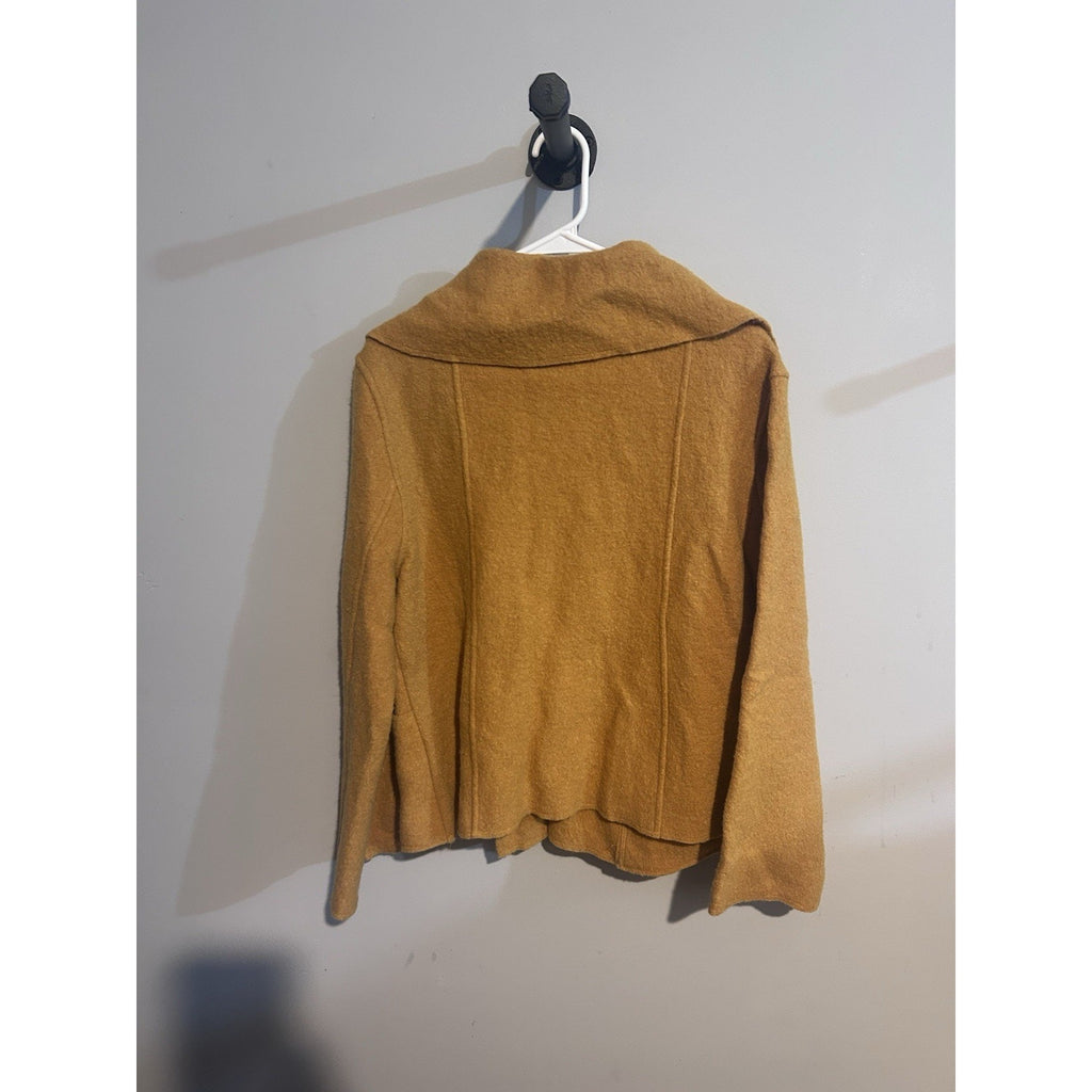 DM New York Womens Tan Wool Felted Pea Coat Jacket Button Front Pockets Size L