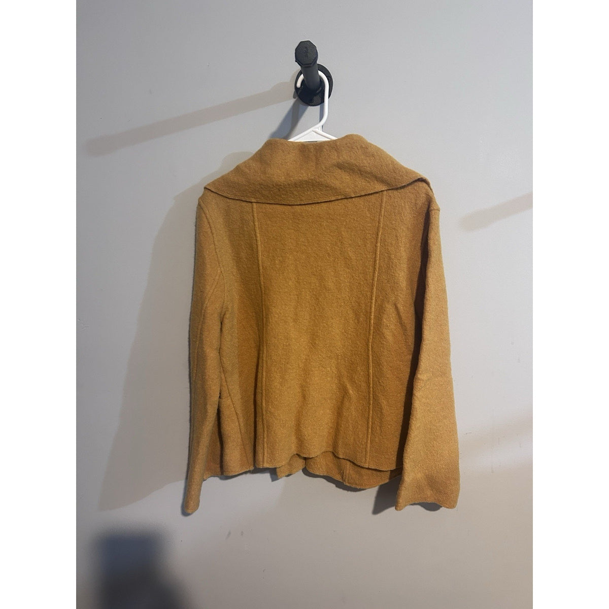 DM New York Womens Tan Wool Felted Pea Coat Jacket Button Front Pockets Size L