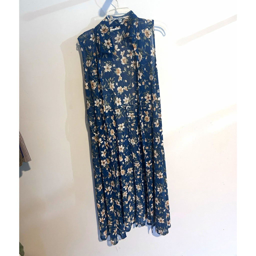 Ember Women Blue/Beige Floral Sleeveless Maxi Long Dress Size XL Regular