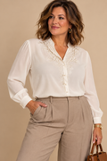 VTG Christie & Jill Blouse Women’s 16 White Beaded LS Button Up Embroidered