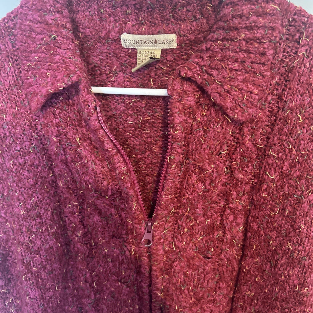 Mountain Lake Women's Burgundy Textured Knit Zip Front Collared Sweater Size L
