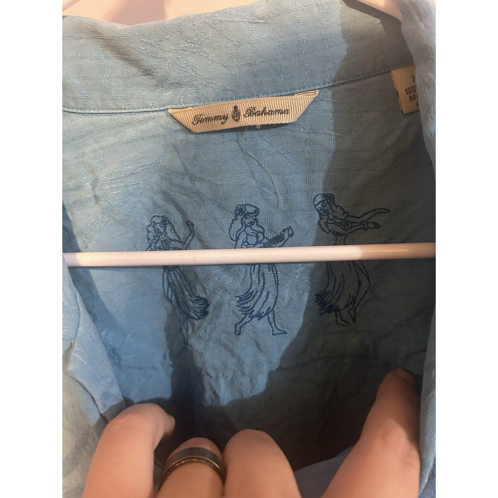 Tommy Bahama Blue Silk Short Sleeve Button-Up Spread Collar Pockets 2XL