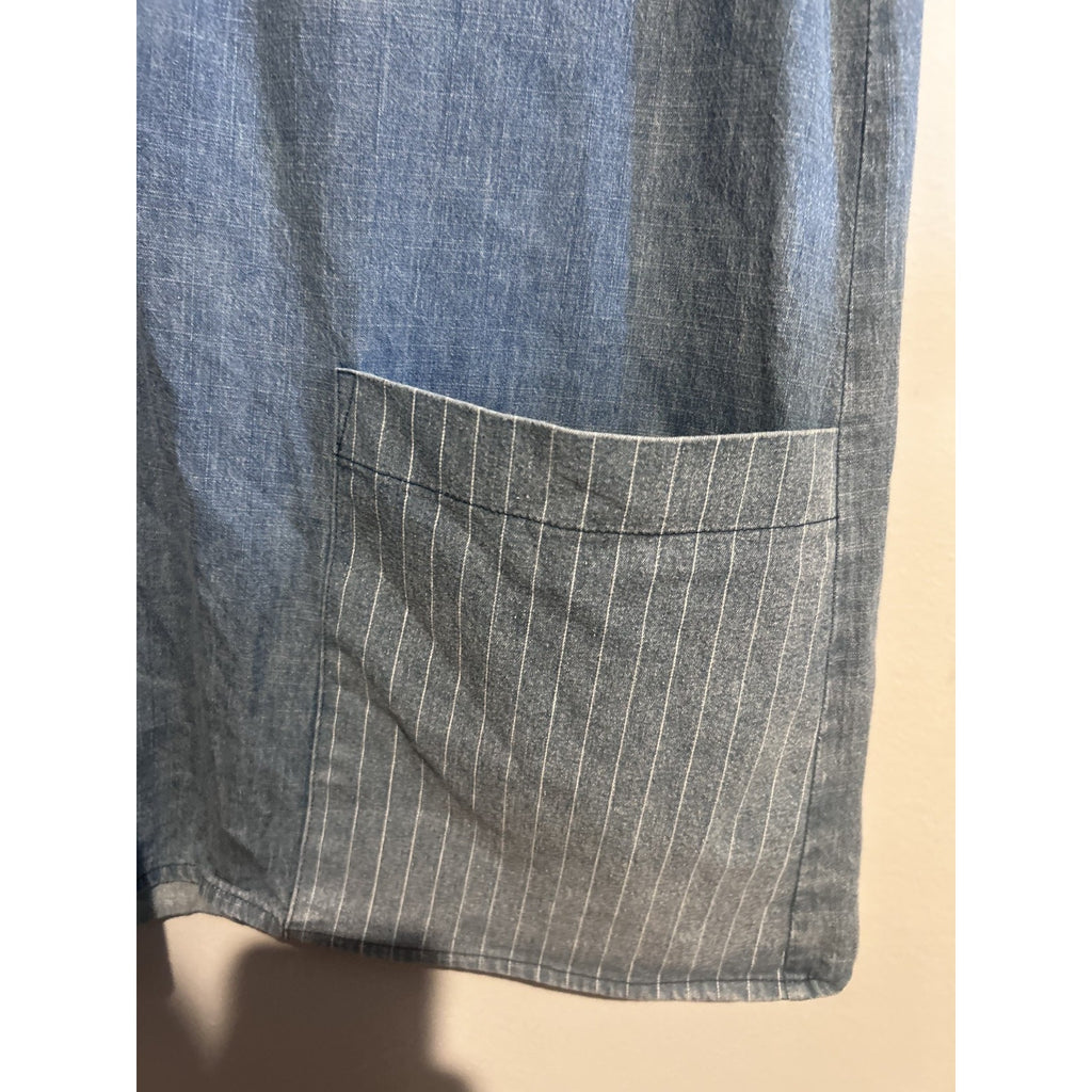 Humming Bread Denim Dress with Large Pockets and Crisscross Neckline Size Medium