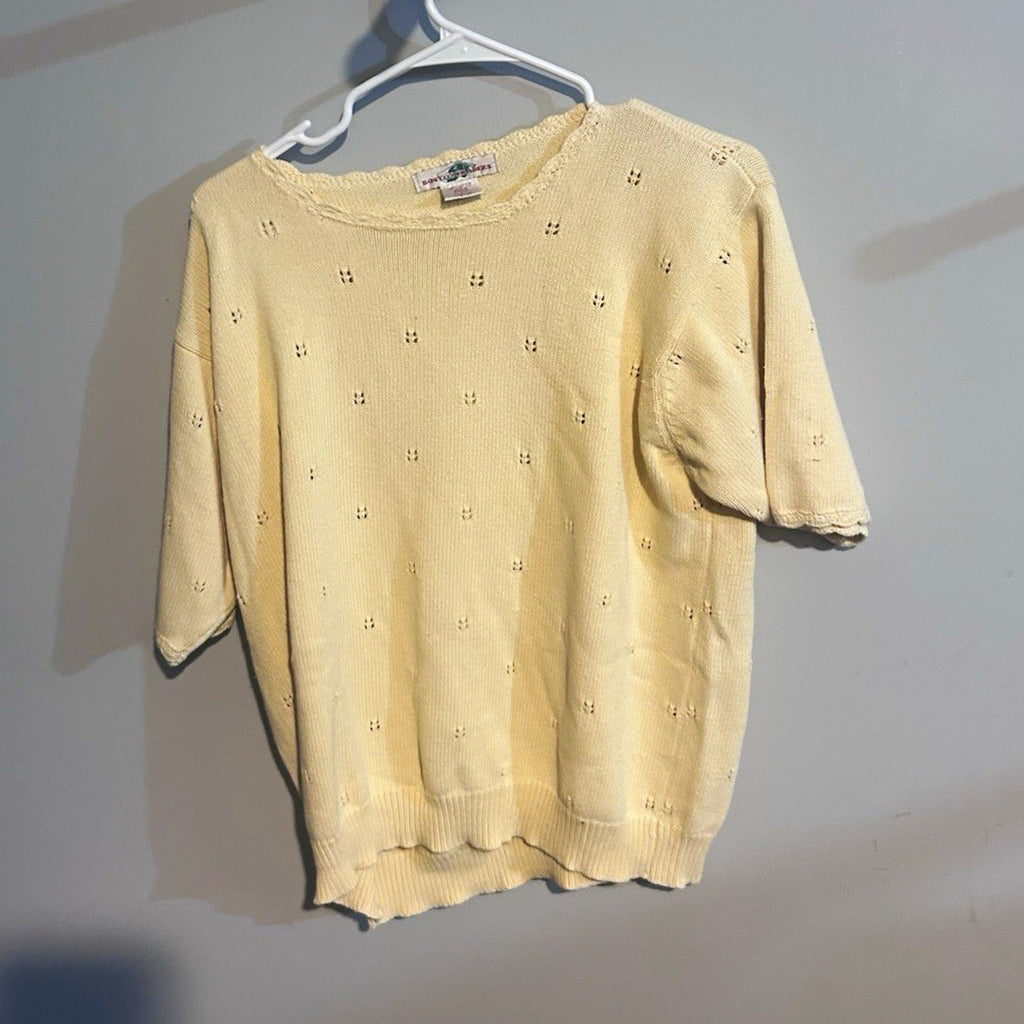 Boston Traders Women’s Ivory Eyelet Knit Cotton Crew Neck Pullover Sweater L