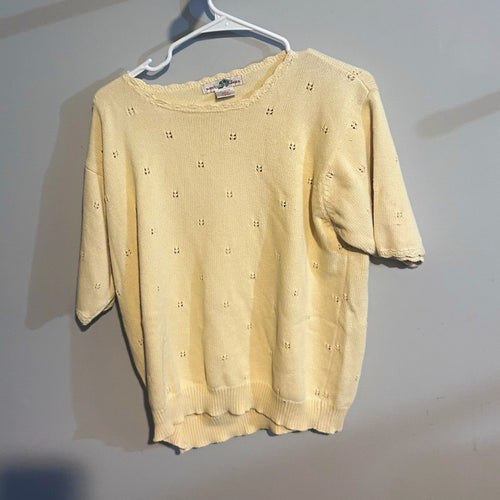 Boston Traders Women’s Ivory Eyelet Knit Cotton Crew Neck Pullover Sweater L
