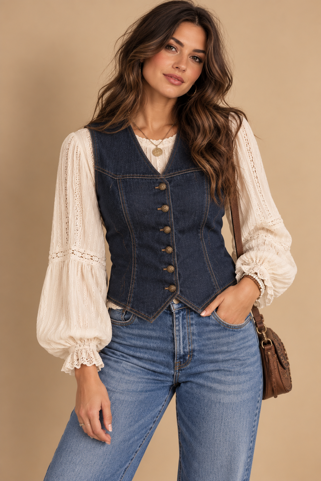 Graff Californiawear Vintage Dark Wash Denim Vest Gold Buttons Women's Medium