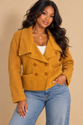 DM New York Womens Tan Wool Felted Pea Coat Jacket Button Front Pockets Size L